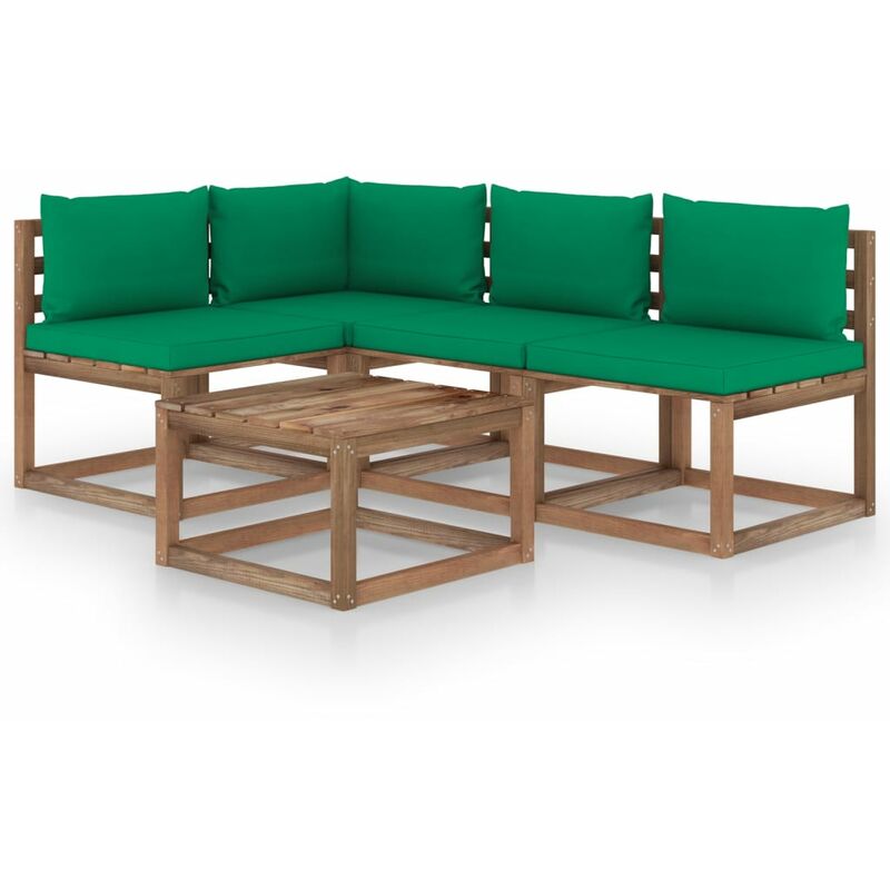 

Muebles de jardín 5 piezas con cojines verde