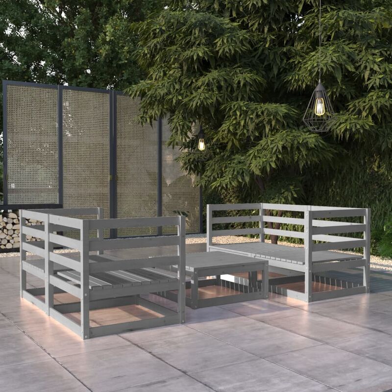 

Muebles de jardín 5 piezas gris madera de pino maciza