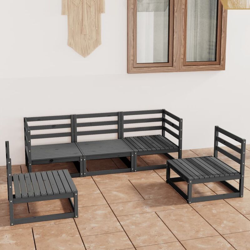 

Muebles de jardín 5 piezas gris madera de pino maciza