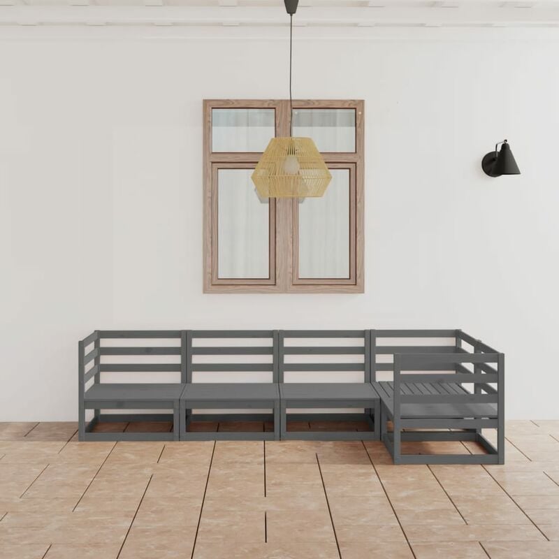 

Muebles de jardín 5 piezas gris madera de pino maciza