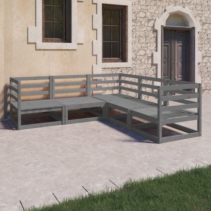 

Muebles de jardín 5 piezas gris madera de pino maciza