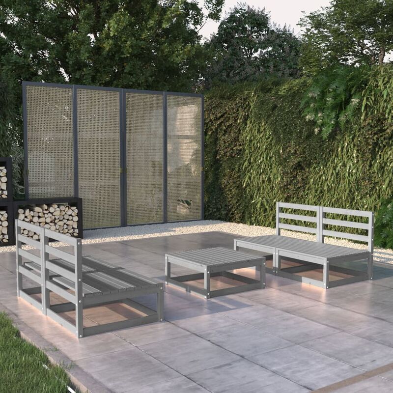 

Muebles de jardín 5 piezas gris madera maciza de pino