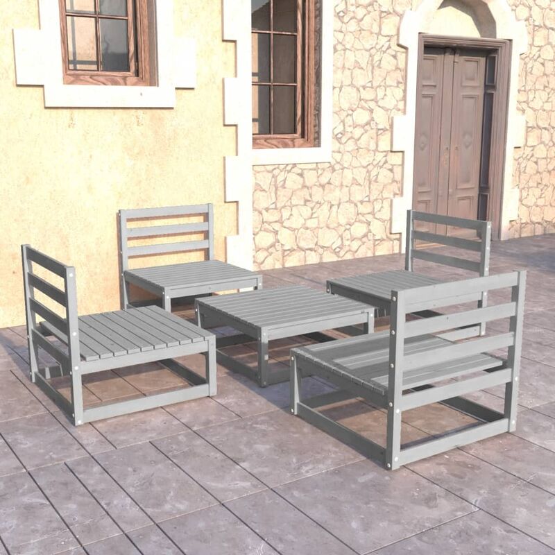 

Muebles de jardín 5 piezas gris madera maciza de pino