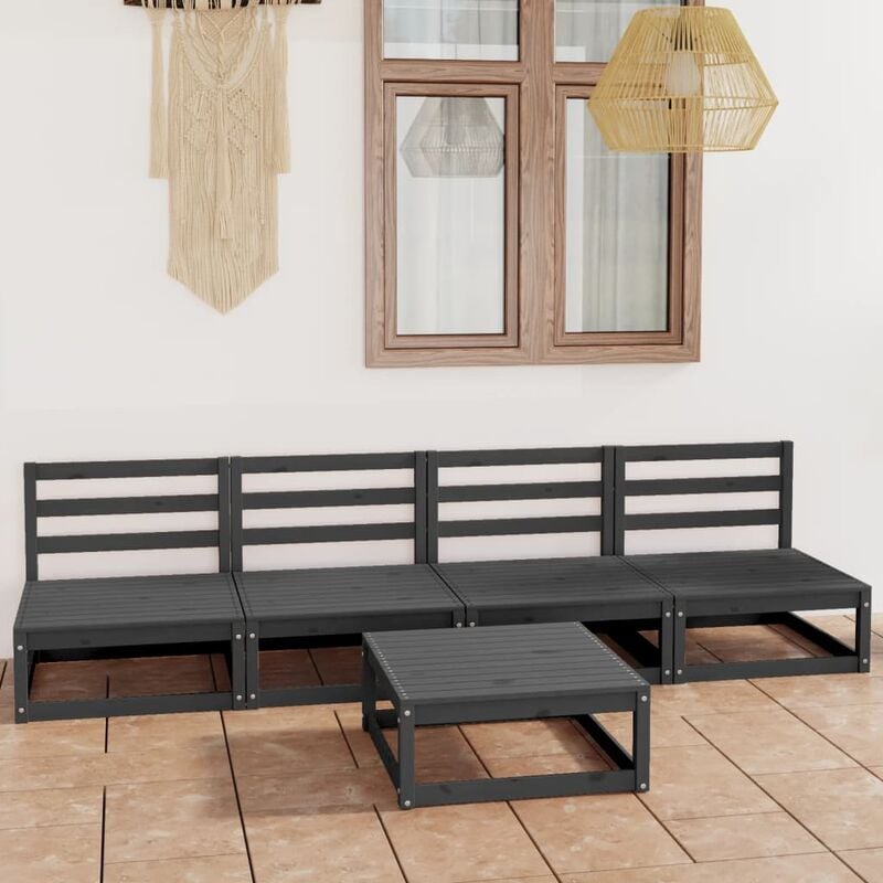 

Muebles de jardín 5 piezas gris madera maciza de pino