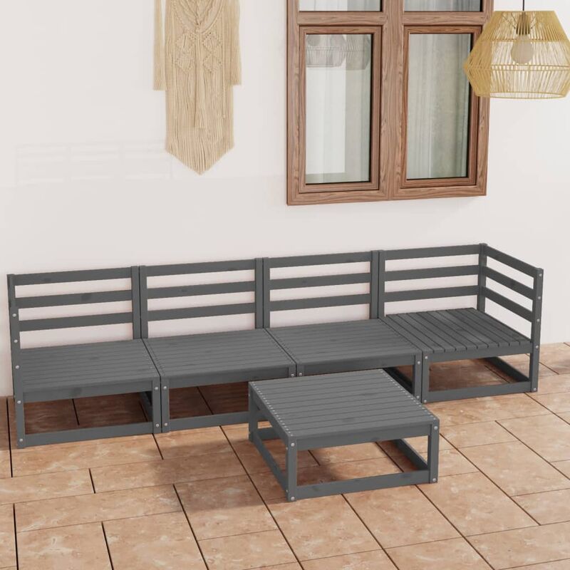 

Muebles de jardín 5 piezas gris madera maciza de pino