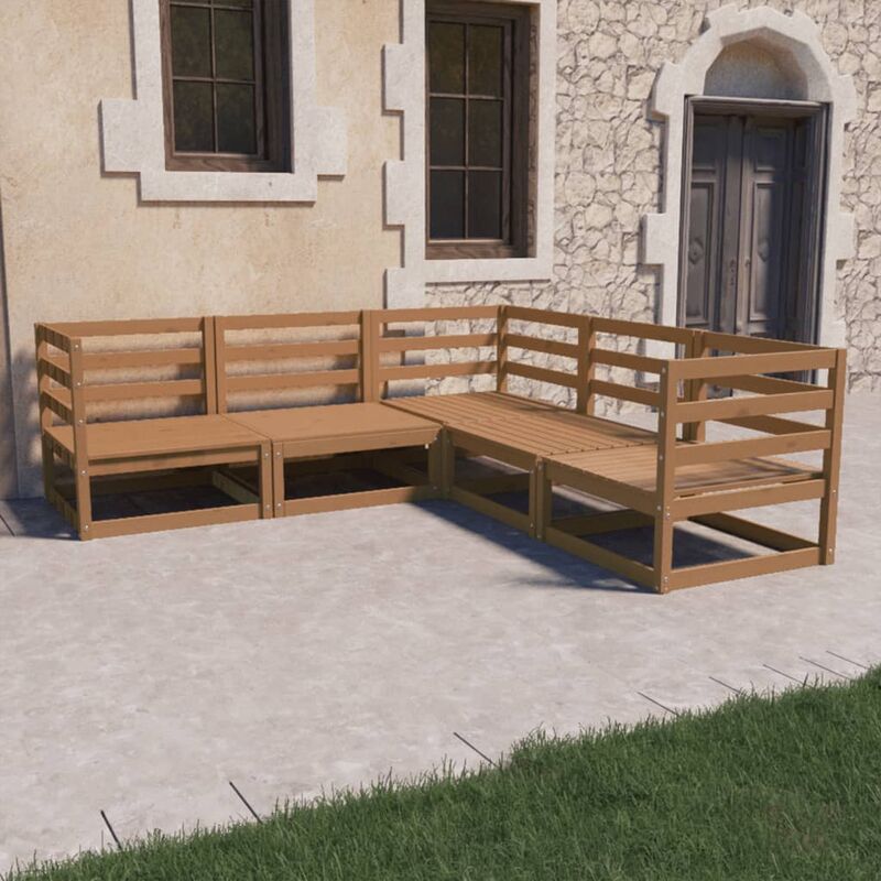 

Muebles de jardín 5 piezas marrón miel madera maciza de pino