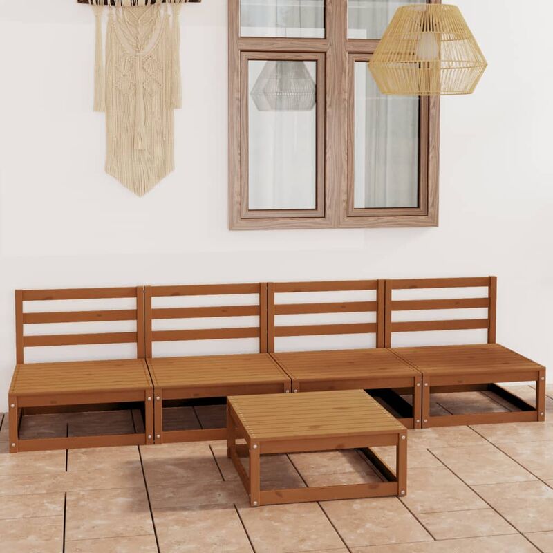 

Muebles de jardín 5 piezas marrón miel madera maciza de pino