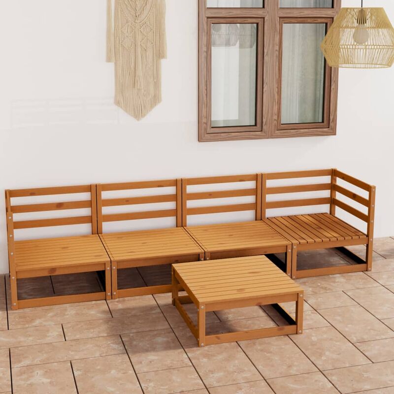 

Muebles de jardín 5 piezas marrón miel madera maciza de pino