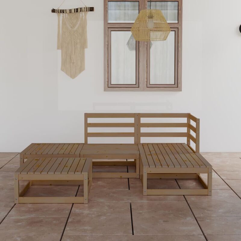 

Muebles de jardín 5 piezas marrón miel madera maciza de pino