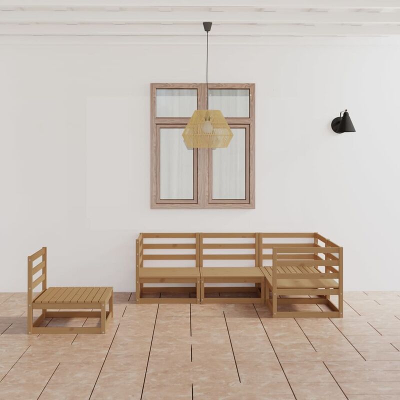 

Muebles de jardín 5 piezas marrón miel madera maciza de pino