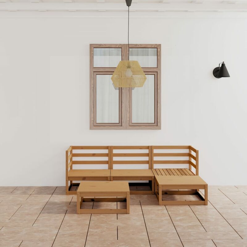 

Muebles de jardín 5 piezas marrón miel madera maciza de pino