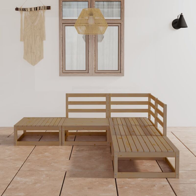 

Muebles de jardín 5 piezas marrón miel madera maciza de pino