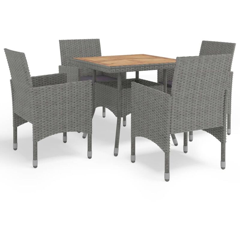 

Muebles de jardín 5 piezas ratán sintético gris y acacia