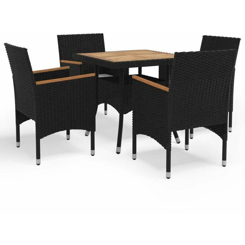 

Muebles de jardin 5 piezas ratan sintetico negro y acacia