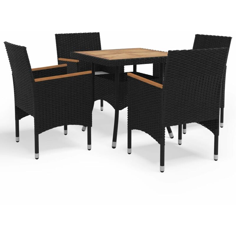 

Muebles de jardín 5 piezas ratán sintético negro y acacia