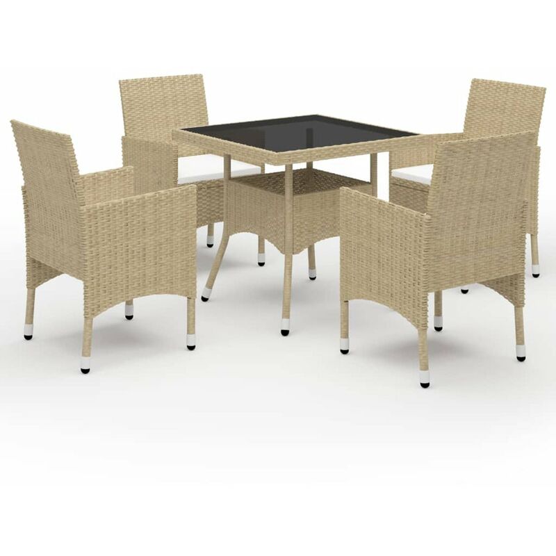 

Muebles de jardin 5 piezas ratan sintetico y vidrio beige