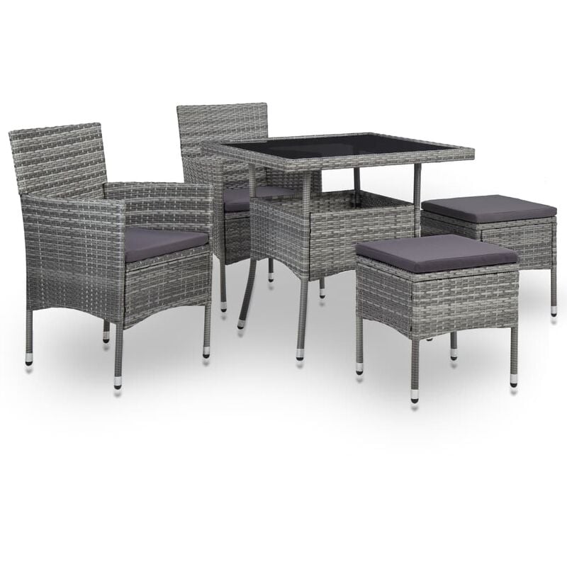 

Muebles de jardín 5 piezas ratán sintético y vidrio gris