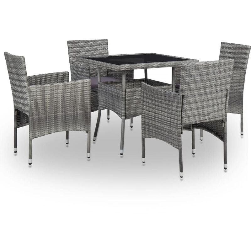 

Muebles de jardín 5 piezas ratán sintético y vidrio gris