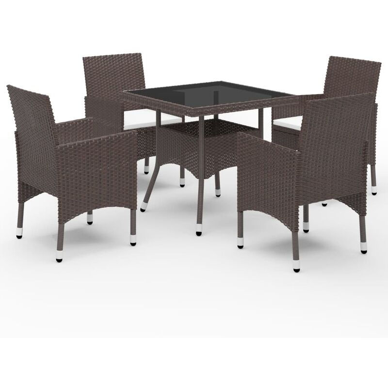 

Muebles de jardín 5 piezas ratán sintético y vidrio marrón