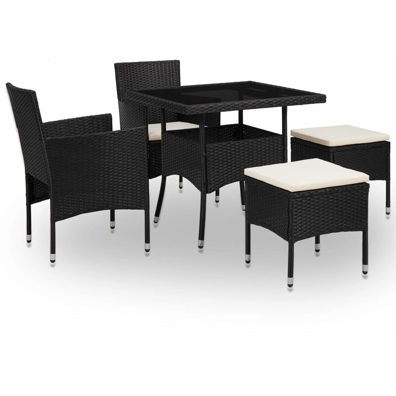 

Muebles de jardín 5 piezas ratán sintético y vidrio negro