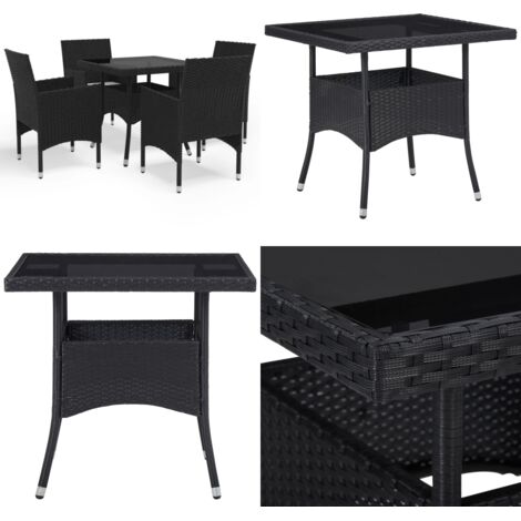 Muebles de jardín 5 piezas ratán sintético y vidrio negro - Comedor al aire libre - Mesa de comedor