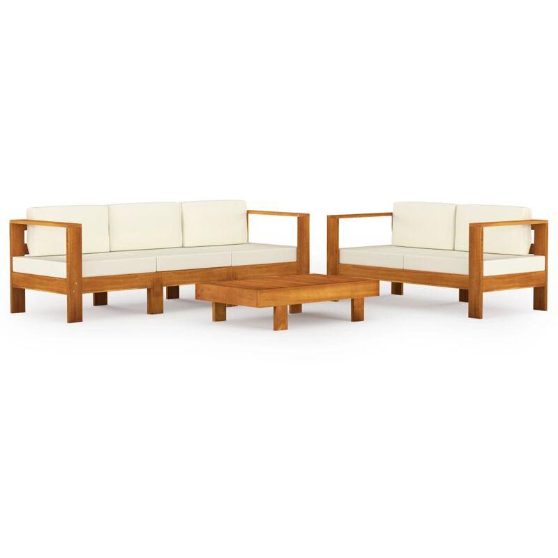 

Muebles de jardín 5 pzas cojines blanco crema madera de acacia