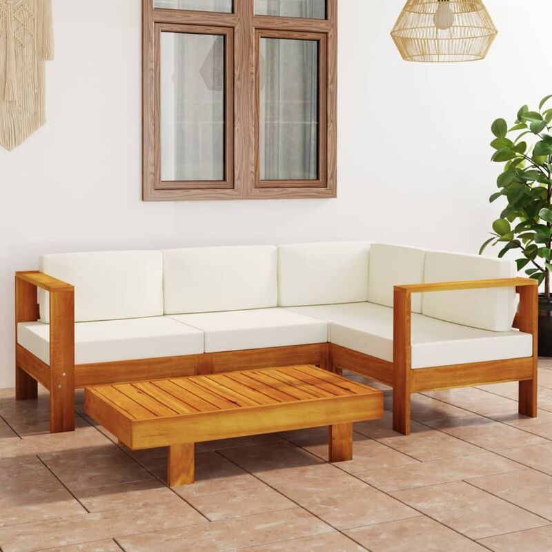 

Muebles de jardín 5 pzas cojines blanco crema madera de acacia
