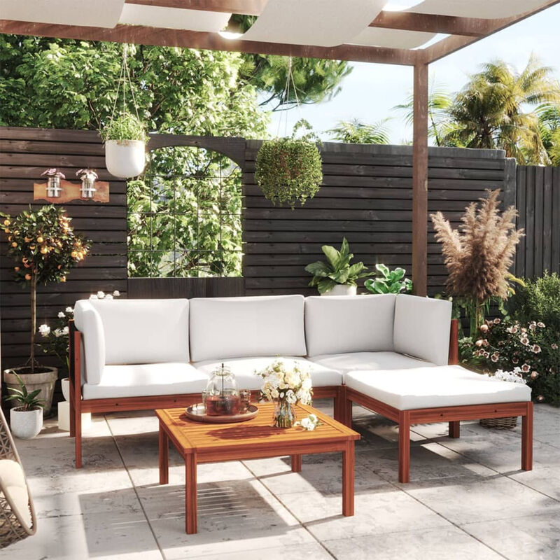

Muebles de jardin 5 pzas cojines crema madera maciza de acacia