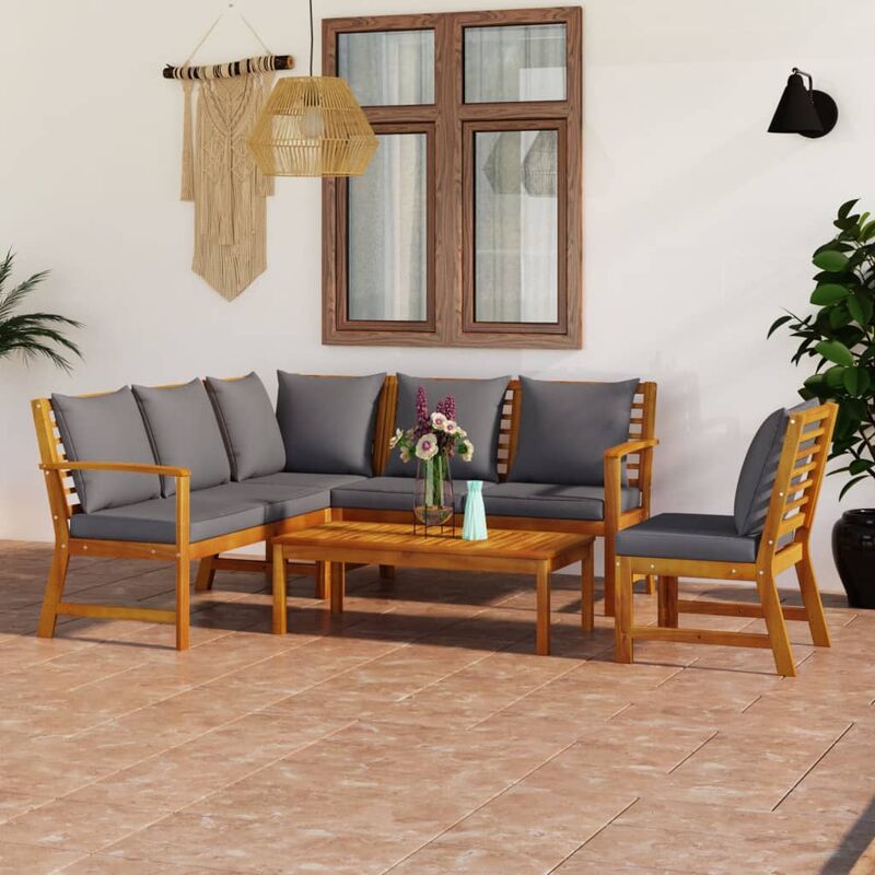 

Muebles de jardín 5 pzas cojines crema madera maciza de acacia