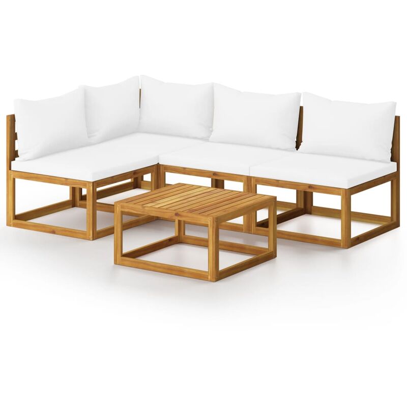 

Muebles de jardín 5 pzas cojines crema madera maciza de acacia