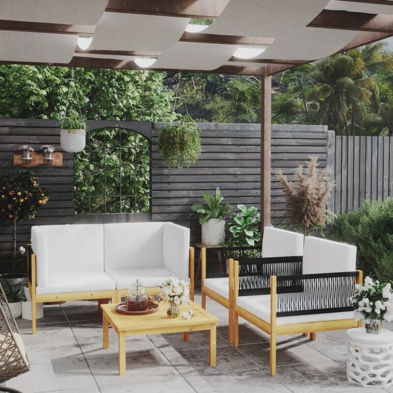 

Muebles de jardín 5 pzas cojines crema madera maciza de acacia