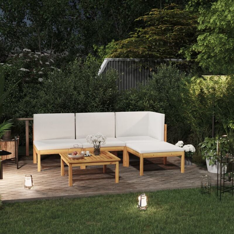 

Muebles de jardín 5 pzas cojines crema madera maciza de acacia