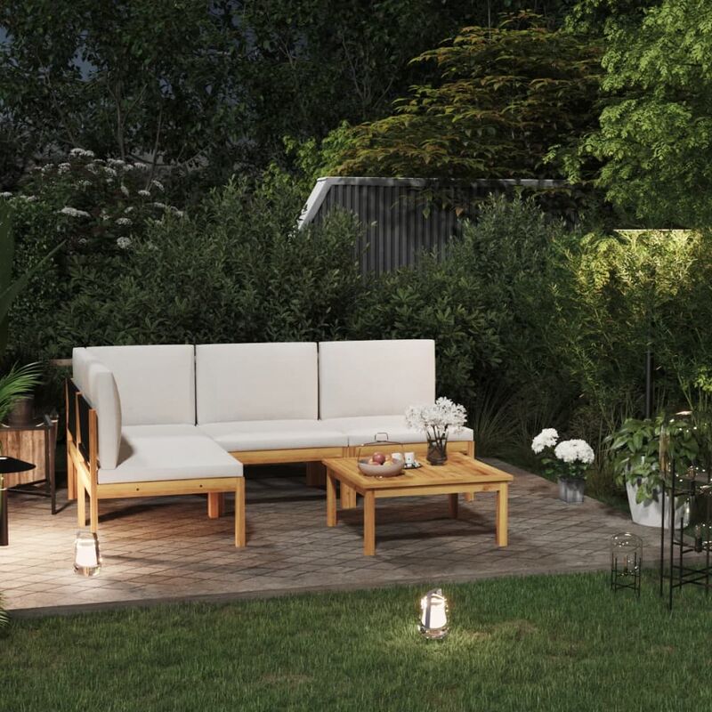 

Muebles de jardín 5 pzas cojines crema madera maciza de acacia
