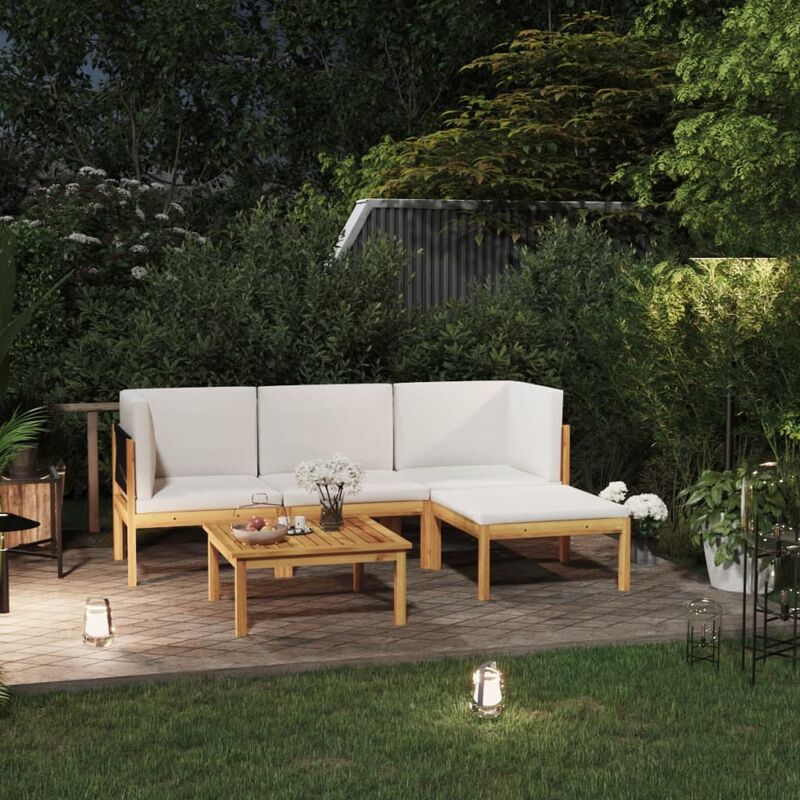 

Muebles de jardín 5 pzas cojines crema madera maciza de acacia