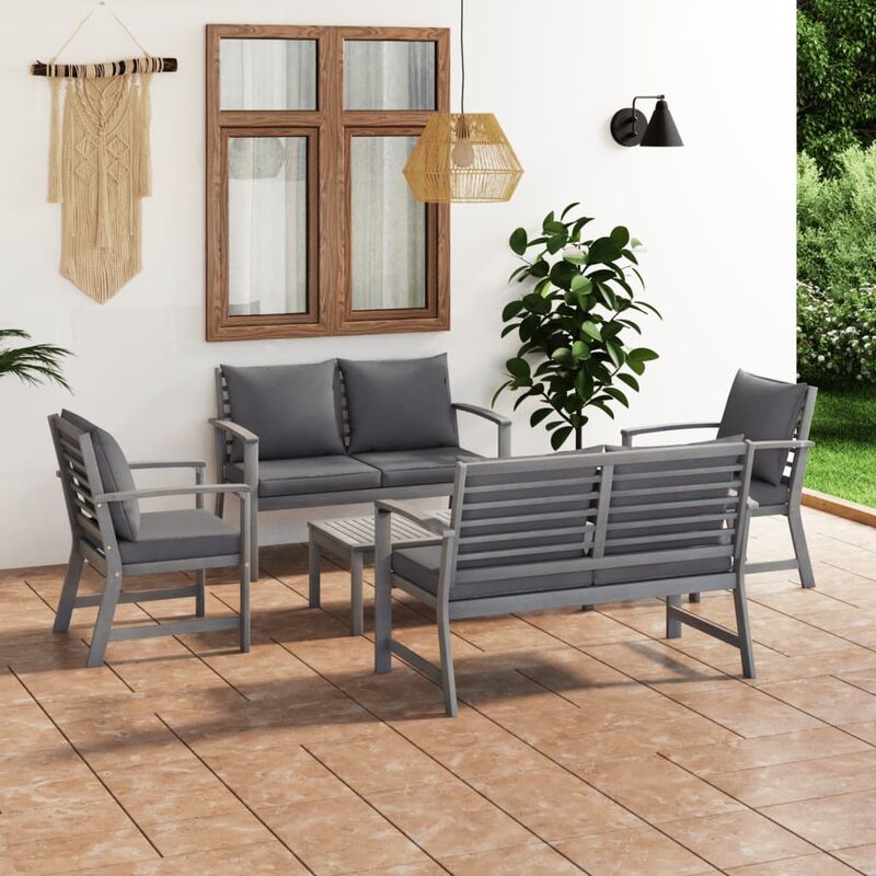 

Muebles de jardín 5 pzas cojines gris madera maciza de acacia