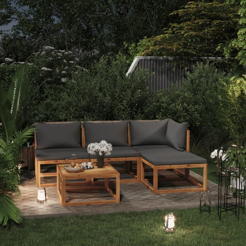

Muebles de jardín 5 pzas cojines madera maciza de acacia