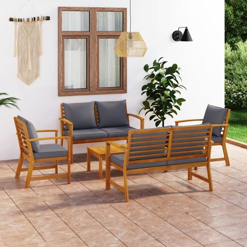 

Muebles de jardín 5 pzas cojines madera maciza de acacia