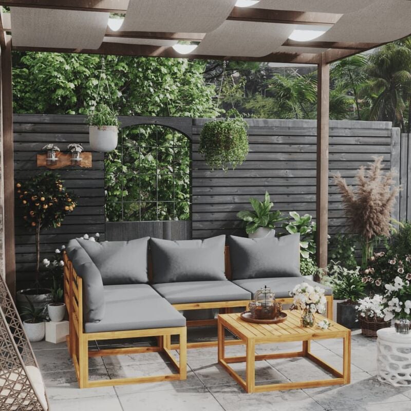 

Muebles de jardín 5 pzas cojines madera maciza de acacia