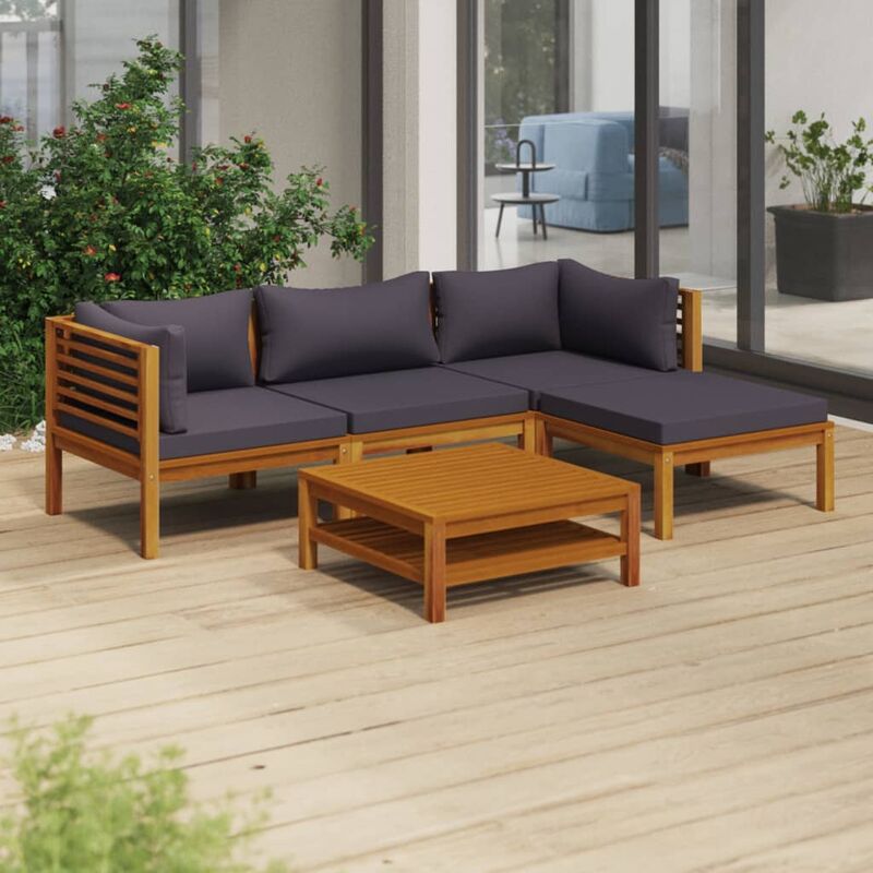 

Muebles de jardín 5 pzas cojines madera maciza de acacia