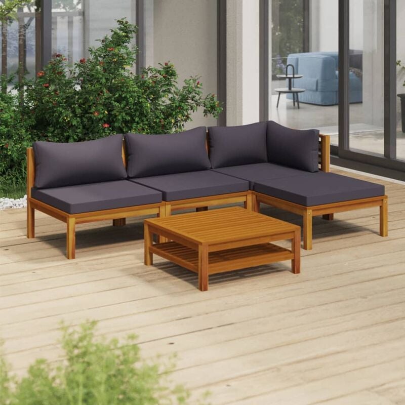 

Muebles de jardín 5 pzas cojines madera maciza de acacia