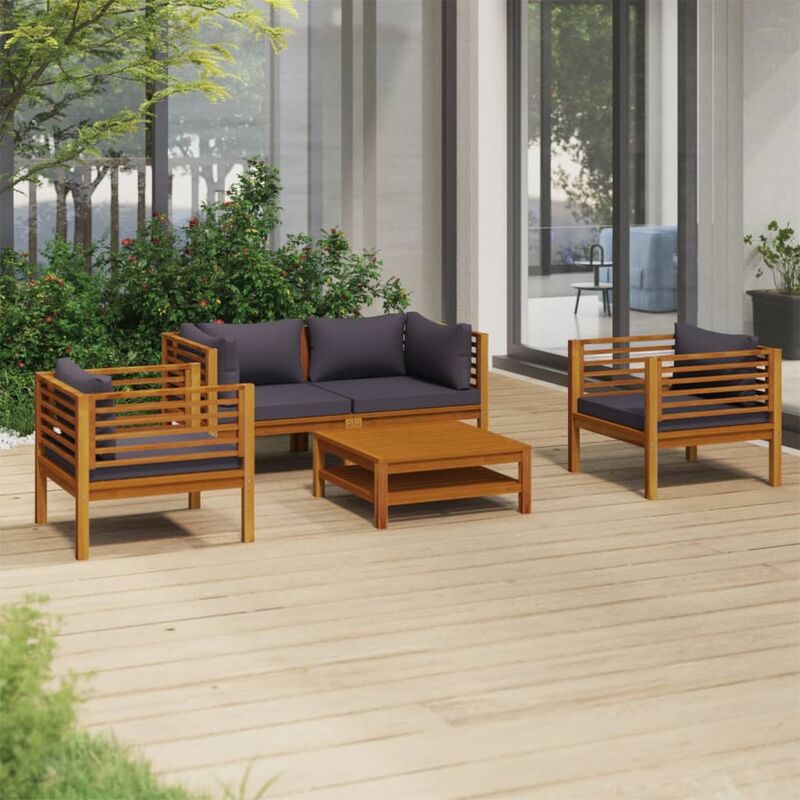 

Muebles de jardín 5 pzas cojines madera maciza de acacia