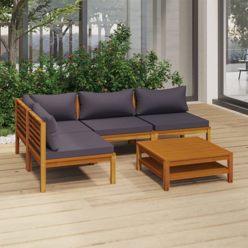 

Muebles de jardín 5 pzas cojines madera maciza de acacia