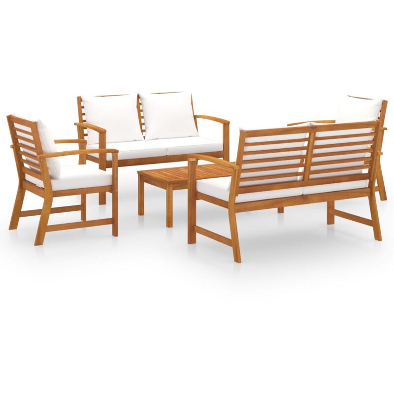 

Muebles de jardín 5 pzas cojines madera maciza de acacia - Marrón - Vidaxl