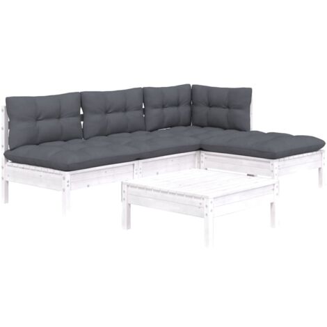 Muebles de jardín 5 pzas con cojines blanco madera de pino vidaXL