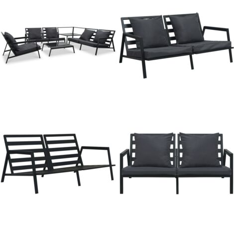 Muebles de jardín 5 pzas y cojines de aluminio gris oscuro - Muebles de jardín - Sofás de aluminio