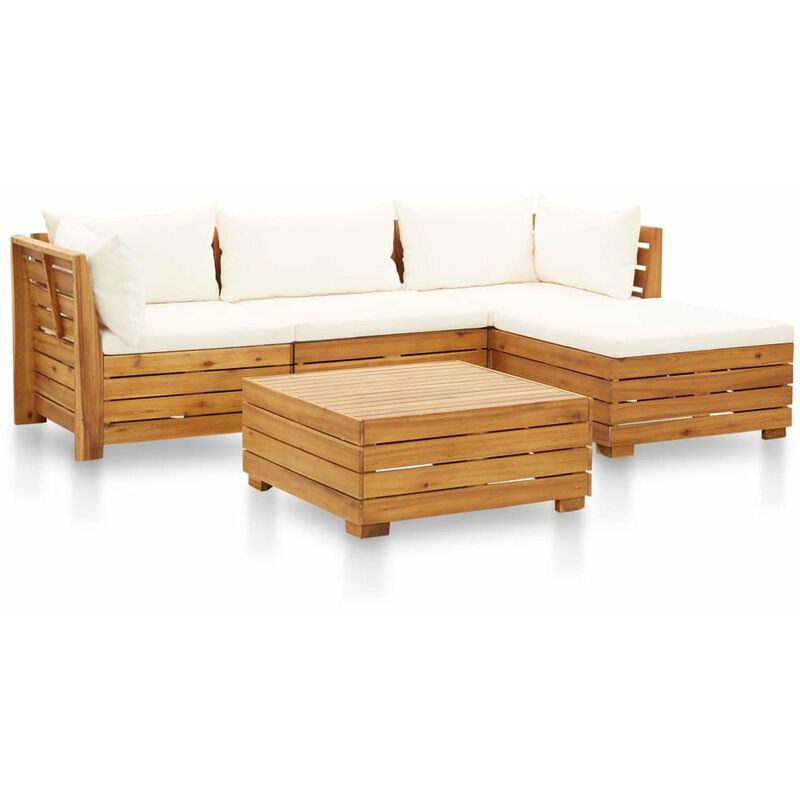 

Muebles de jardin 5 pzas y cojines madera acacia blanco crema
