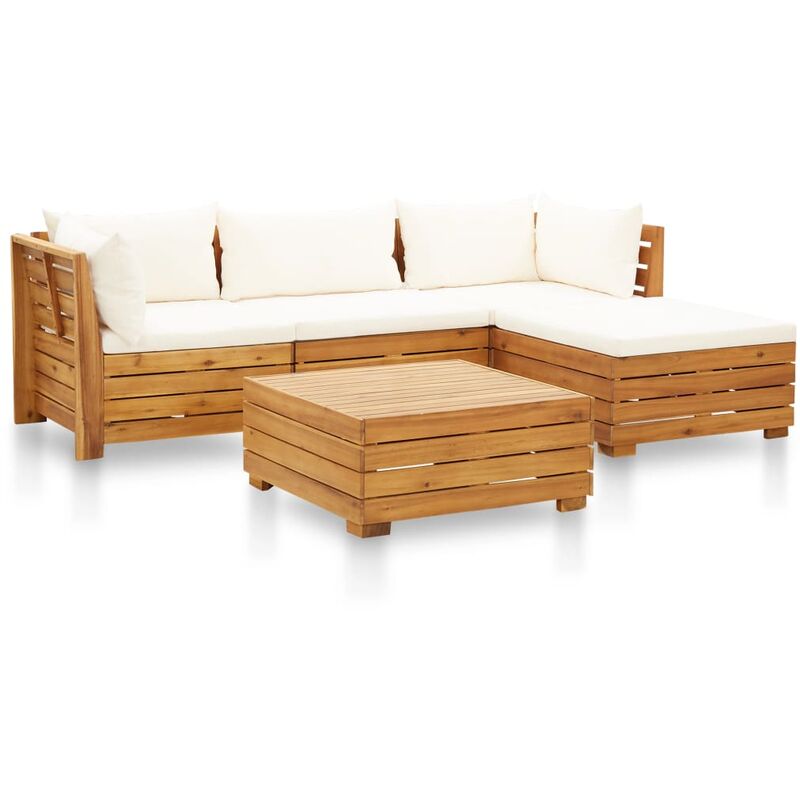 

Muebles de jardín 5 pzas y cojines madera acacia blanco crema