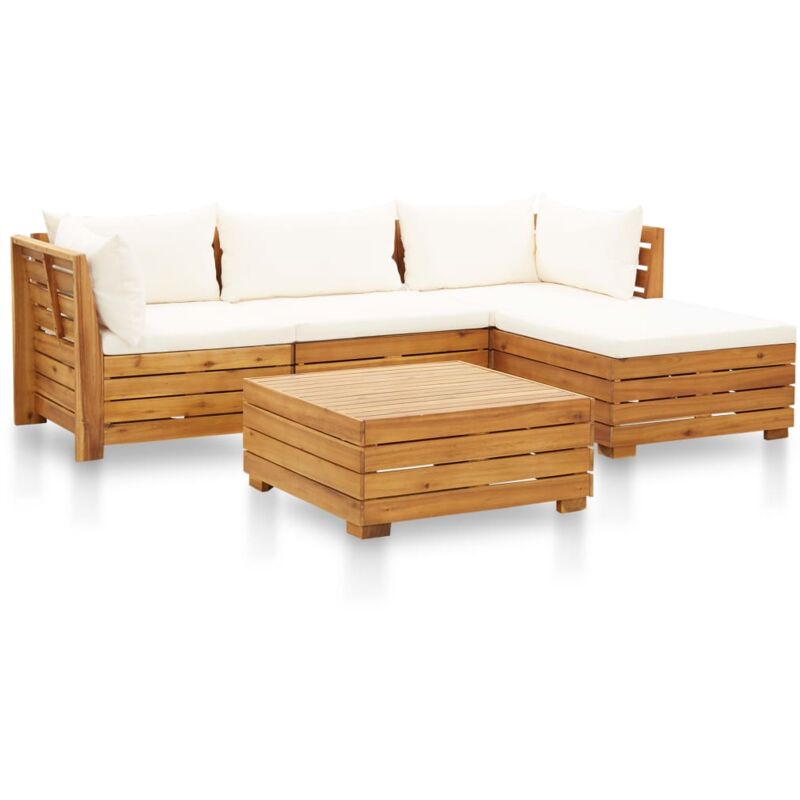 

Muebles de jardín 5 pzas y cojines madera acacia blanco crema - Blanco - Vidaxl