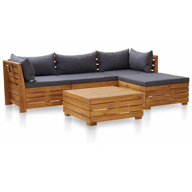 

Muebles de jardin 5 pzas y cojines madera de acacia gris oscuro