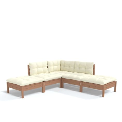 vidaXL Madera de Pino Muebles de Jardín 5 Piezas y Cojines Multicolor Patio
